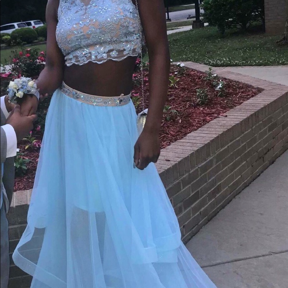 Light Blue 2 Piece Prom Dress